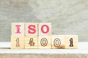 blocs en bois avec imprimé représentant la norme iso 14001