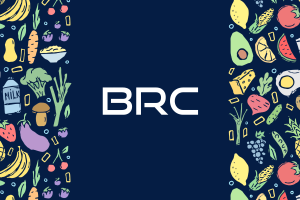 aliments sur fond bleu avec le texte "BRC"