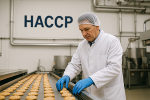 formation haccp d'un ouvrier sur une ligne de production - image ia