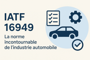 icônes de voiture, de document et d'engrenage pour illustrer l'iatf