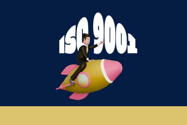 image d'une fusée survolant le mot iso 9001 pour illustrer le concept de qualité en entreprise