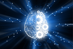 l'ia act représenté par un cerveau mi humain mi machine