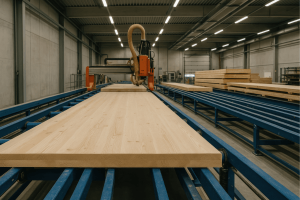 bois usine certifie fsc certification forestiere - Certification forestière : l'usage du logo FSC® - Quimper Brest gros plan d'une planche de bois en usine