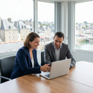 bzh iso 2 - ISO 9001 - Quimper Brest un consultant mase assis à côté d'une dirigeante